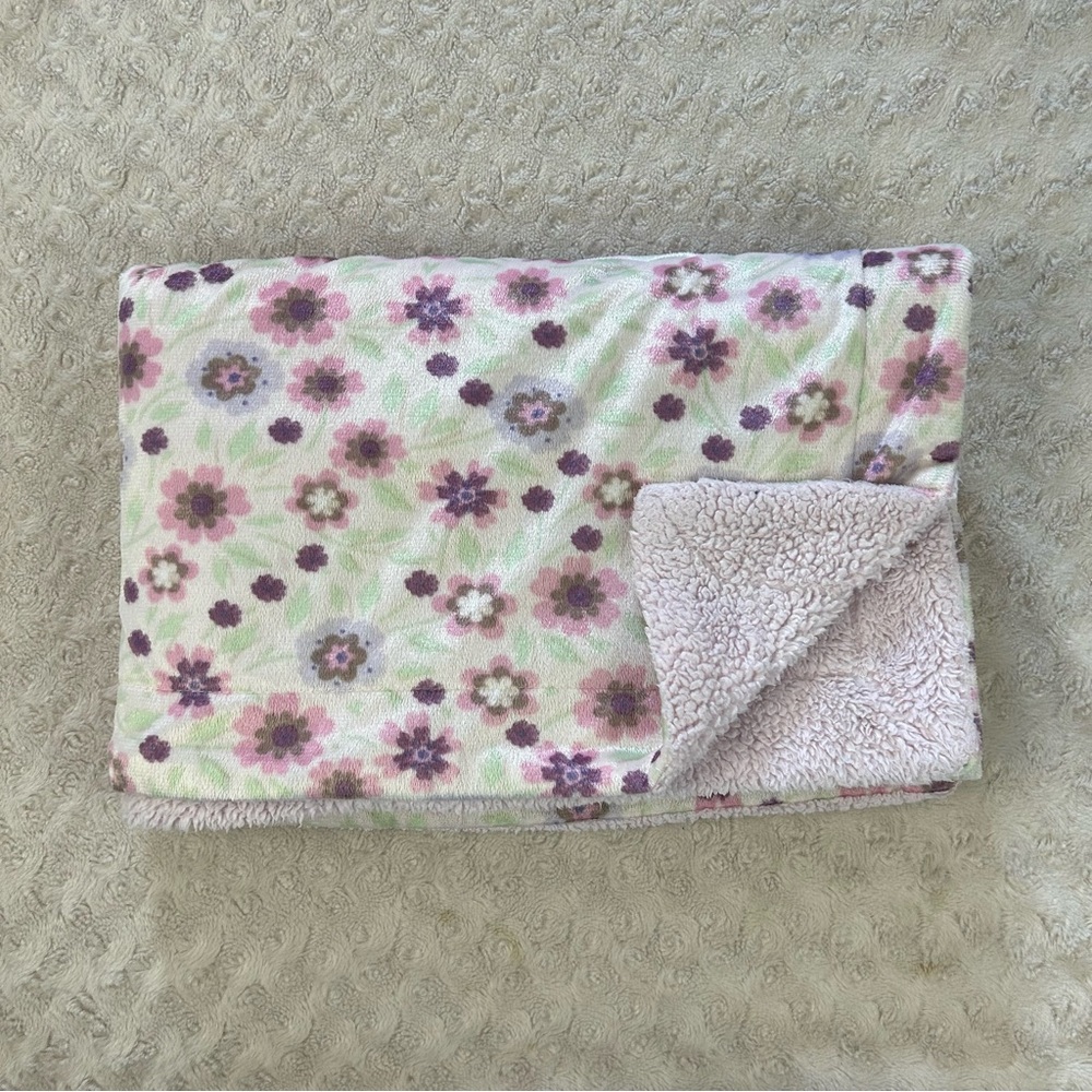 RUNT 1478 Pink Purple Floral Baby Blanket Flowers Green White Security Lovey